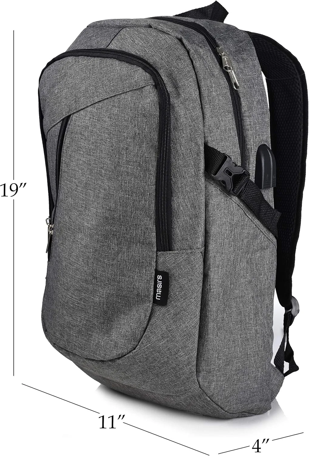 Masirs Laptop Travel Backpack - Adjustable Shoulder Straps, Zippered Compartments with Side Pockets for Water Bottle or Umbrella. Headset and USB Charging Port. Perfect for Business or Traveling.