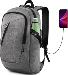 Masirs Laptop Travel Backpack - Adjustable Shoulder Straps, Zippered Compartments with Side Pockets for Water Bottle or Umbrella. Headset and USB Charging Port. Perfect for Business or Traveling.