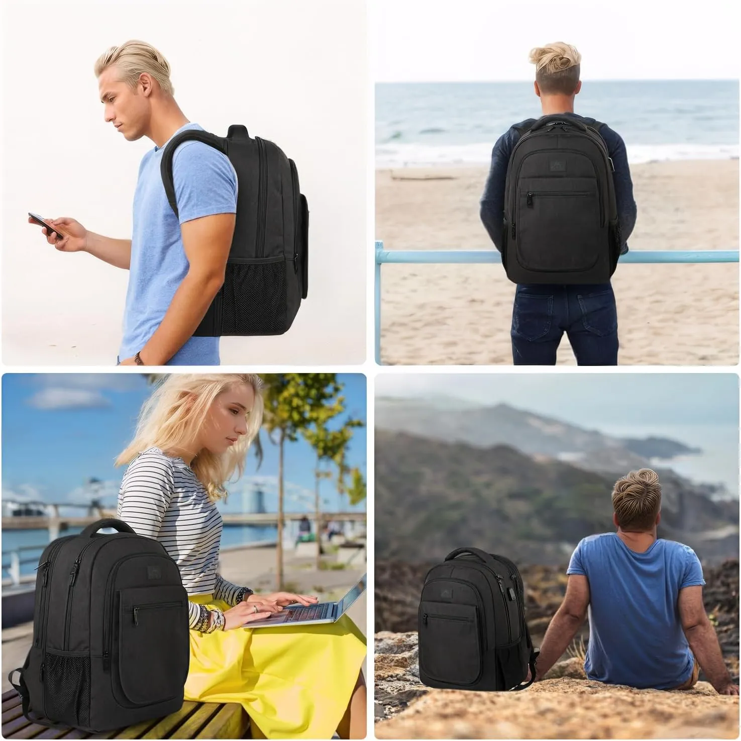 MATEIN College Large Travel Backpack, TSA Expandable Laptop Backpack with USB Charging Port, Anti Theft Computer Bag Fit 17.3 Inch Laptop Water Resistant College Computer Bag Gift for Men Women, Black