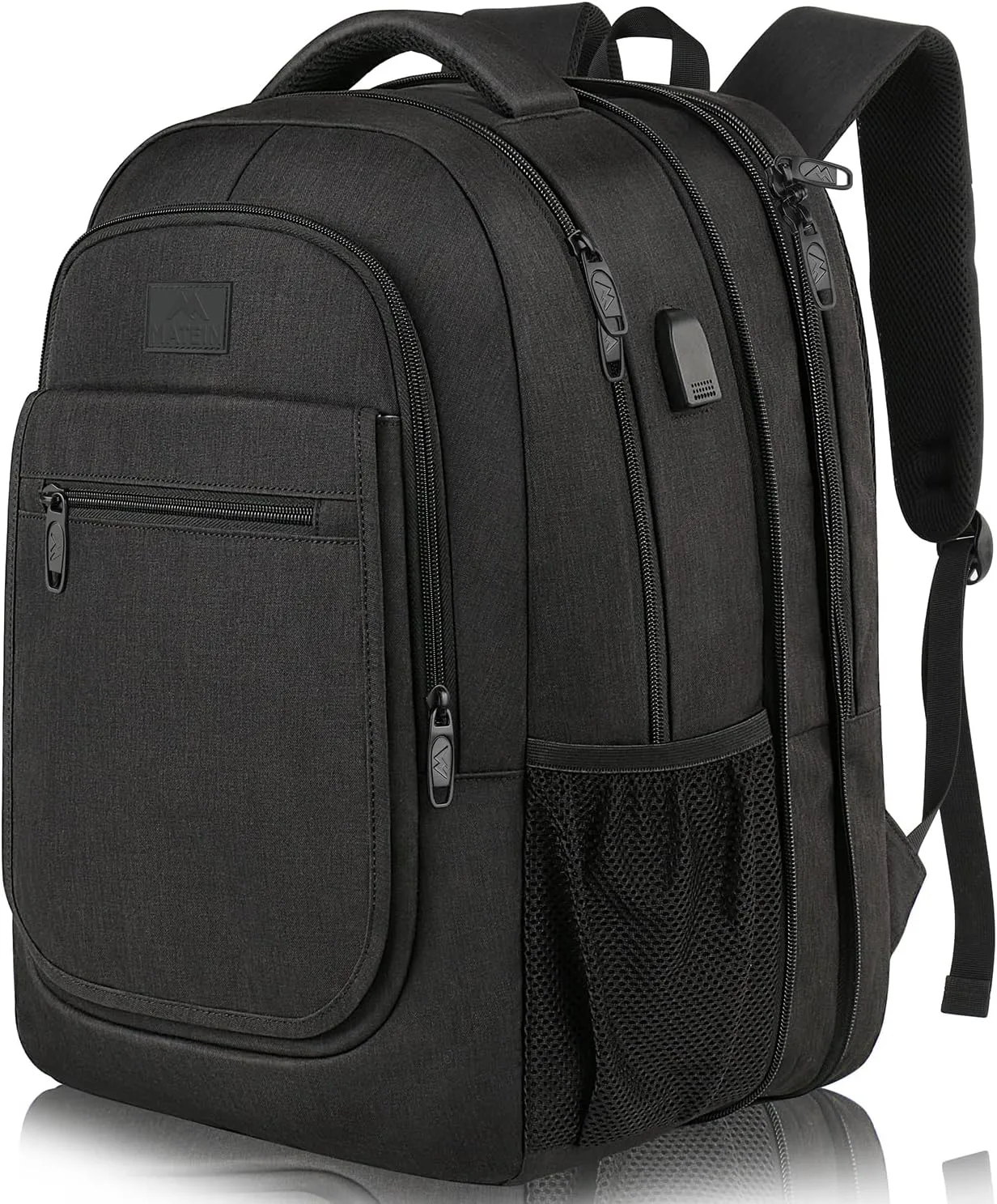 MATEIN College Large Travel Backpack, TSA Expandable Laptop Backpack with USB Charging Port, Anti Theft Computer Bag Fit 17.3 Inch Laptop Water Resistant College Computer Bag Gift for Men Women, Black