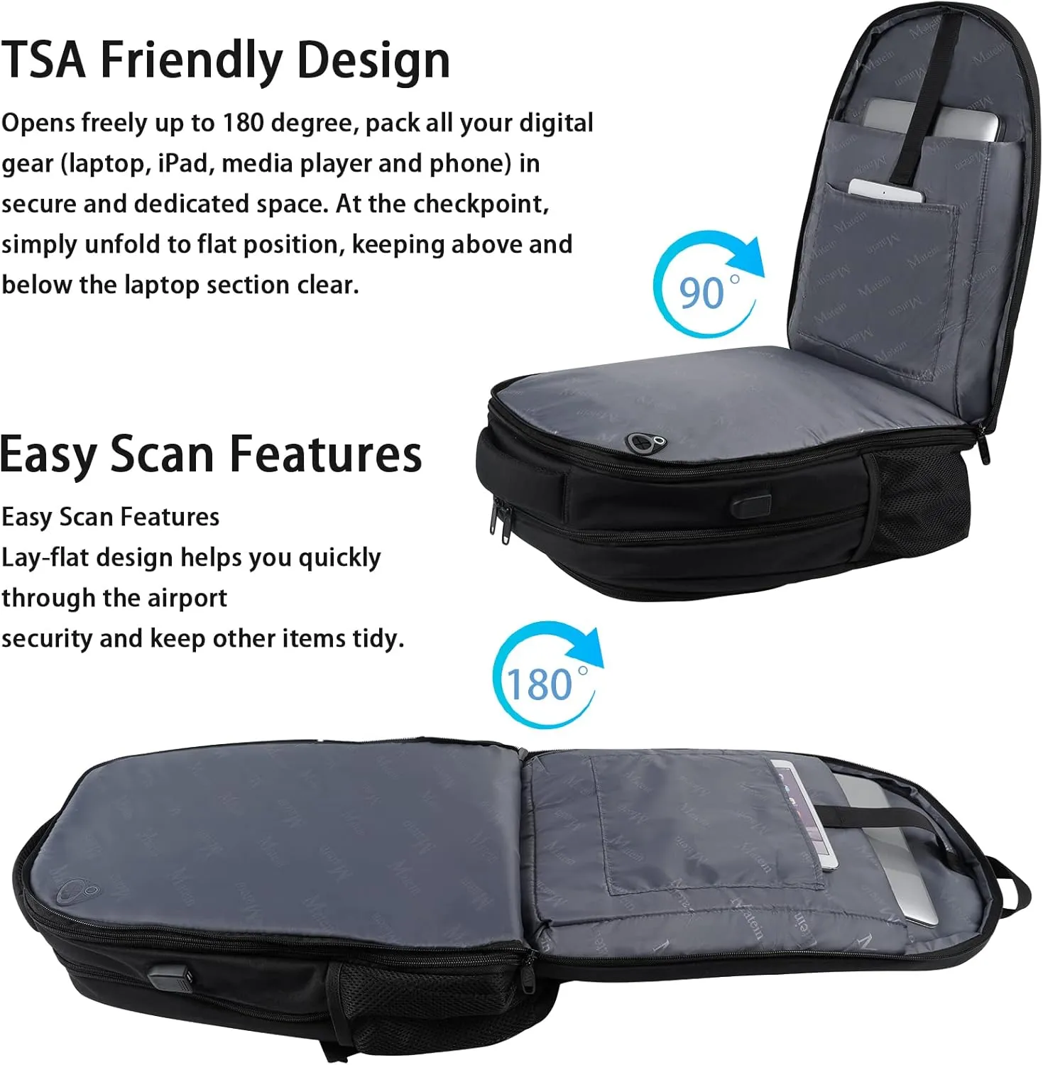 MATEIN College Large Travel Backpack, TSA Expandable Laptop Backpack with USB Charging Port, Anti Theft Computer Bag Fit 17.3 Inch Laptop Water Resistant College Computer Bag Gift for Men Women, Black