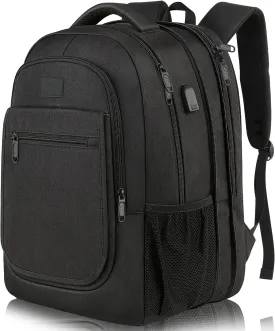 MATEIN College Large Travel Backpack, TSA Expandable Laptop Backpack with USB Charging Port, Anti Theft Computer Bag Fit 17.3 Inch Laptop Water Resistant College Computer Bag Gift for Men Women, Black