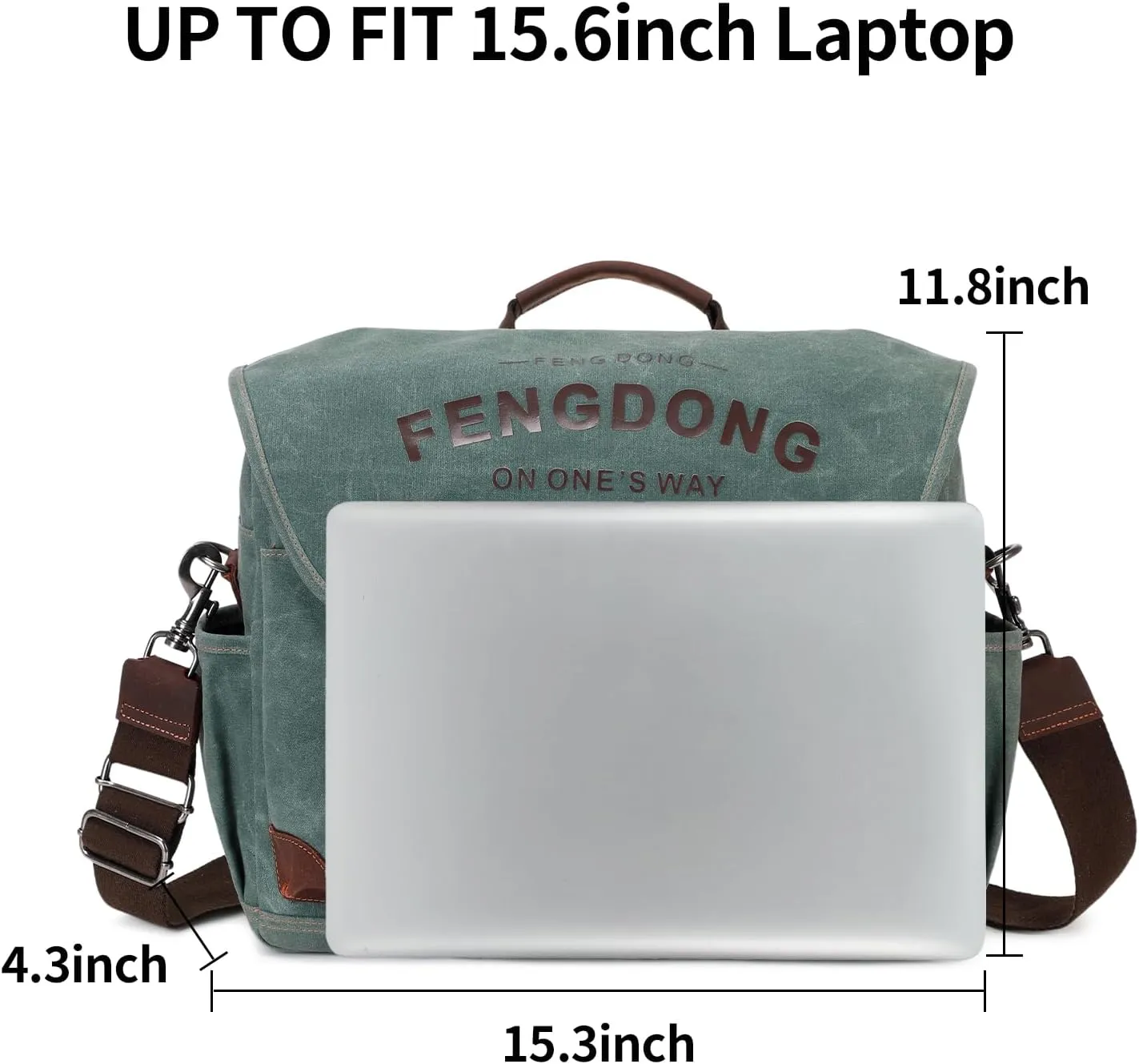 Mens Messenger Bag 15.6 Inch Vintage Waxed Canvas Genuine Leather Briefcase Leather Computer Laptop Bag Rugged Satchel Shoulder Bag Army Green