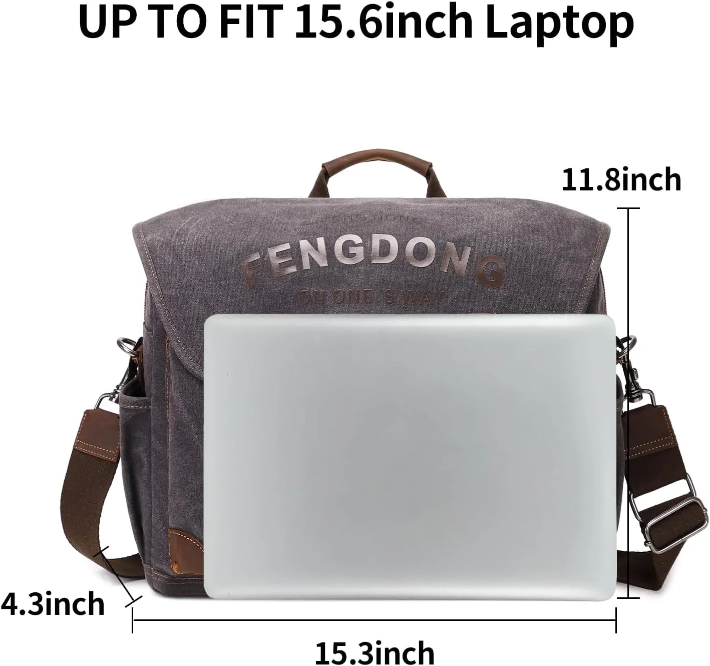 Mens Messenger Bag 15.6 Inch Vintage Waxed Canvas Genuine Leather Briefcase Leather Computer Laptop Bag Rugged Satchel Shoulder Bag Black Gray