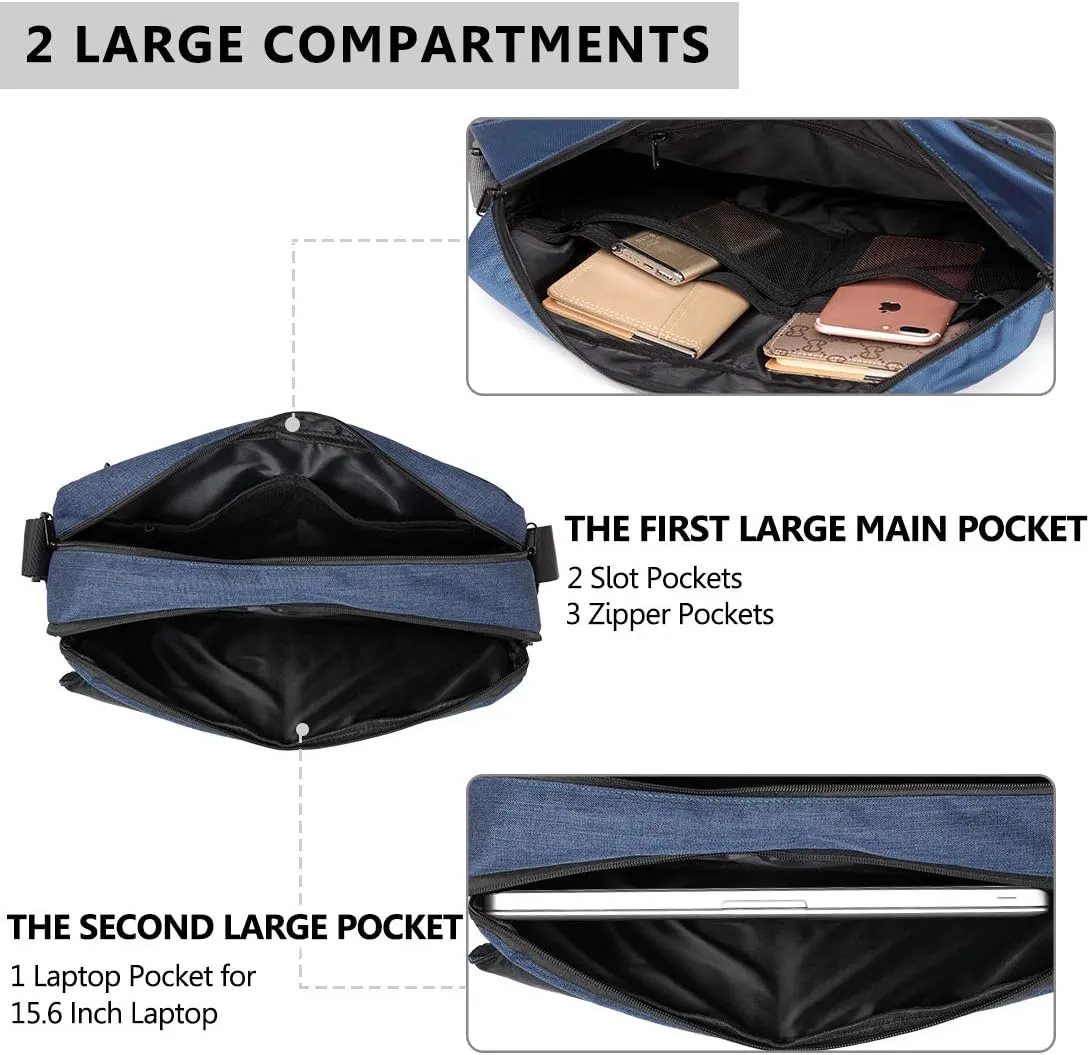 Messenger Bag for Men, Lightweight Water Resistant 15.6 In Laptop Bag Business Office Satchel Shoulder Bag