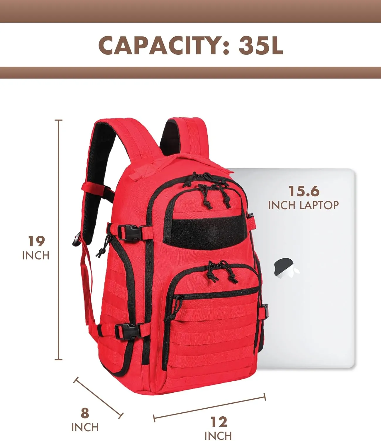 Military Tactical Backpack for Men, 35L Tactical Laptop Backpack, Tactical Bag Bug Out Bag, Army 3 Days Assault Pack - Red