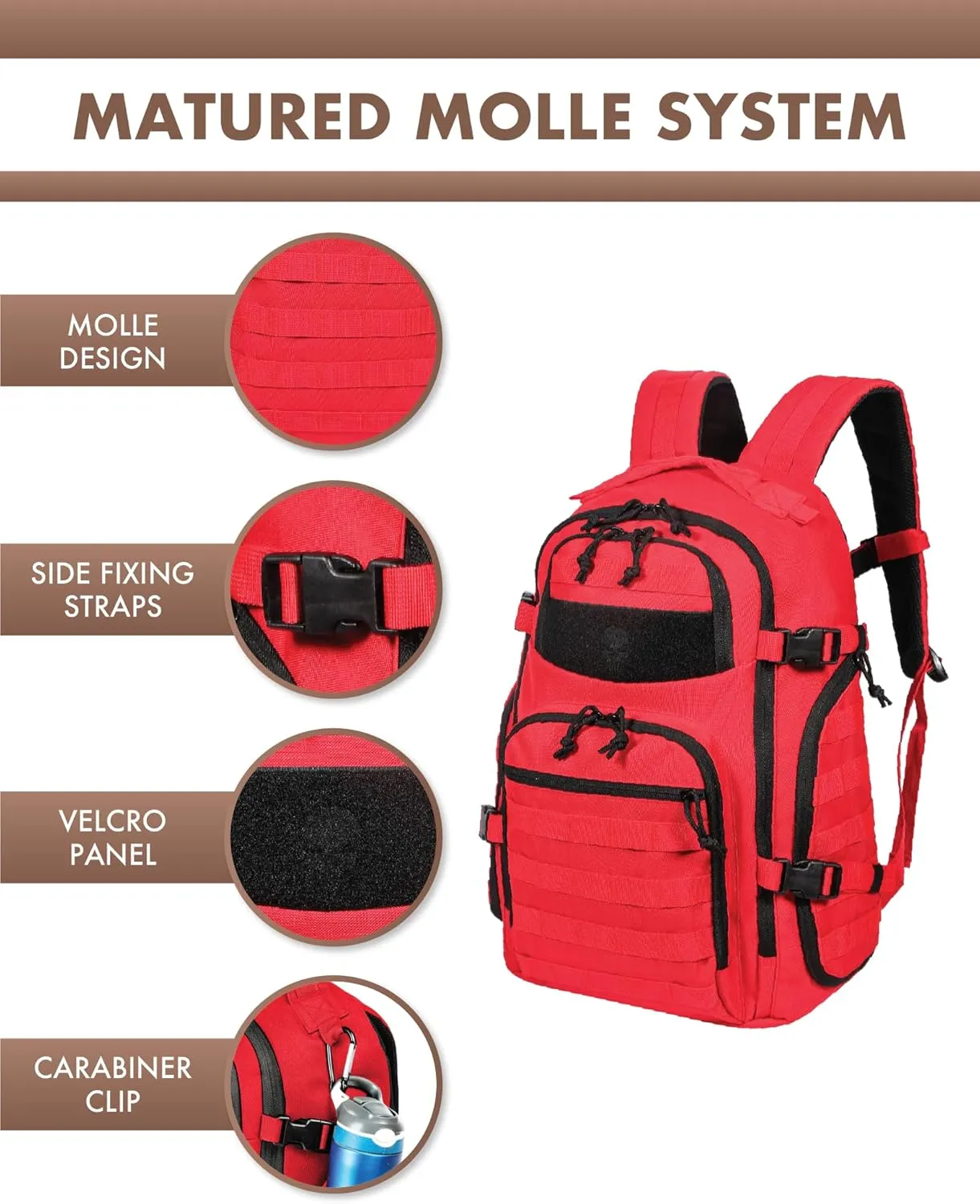 Military Tactical Backpack for Men, 35L Tactical Laptop Backpack, Tactical Bag Bug Out Bag, Army 3 Days Assault Pack - Red