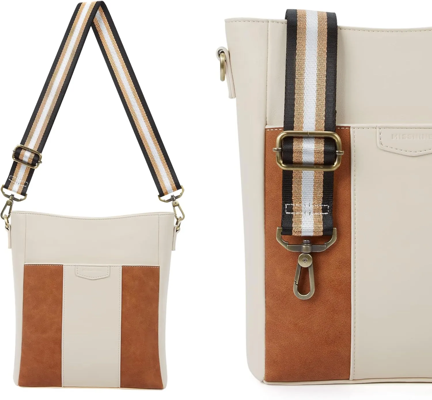 Missnine Crossbody Bags for Women Vegan Leather Crossbody Purse Fashion Shoulder Bucket Bag with Adjustable Guitar Strap