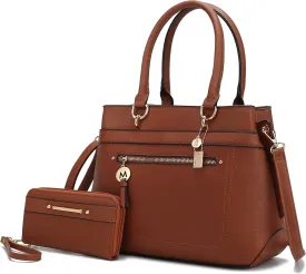 MKF Collection Satchel Tote Bag With Wristlet Wallet for Women, Vegan Leather Top-Handle Crossbody Handbag Purse by Mia K