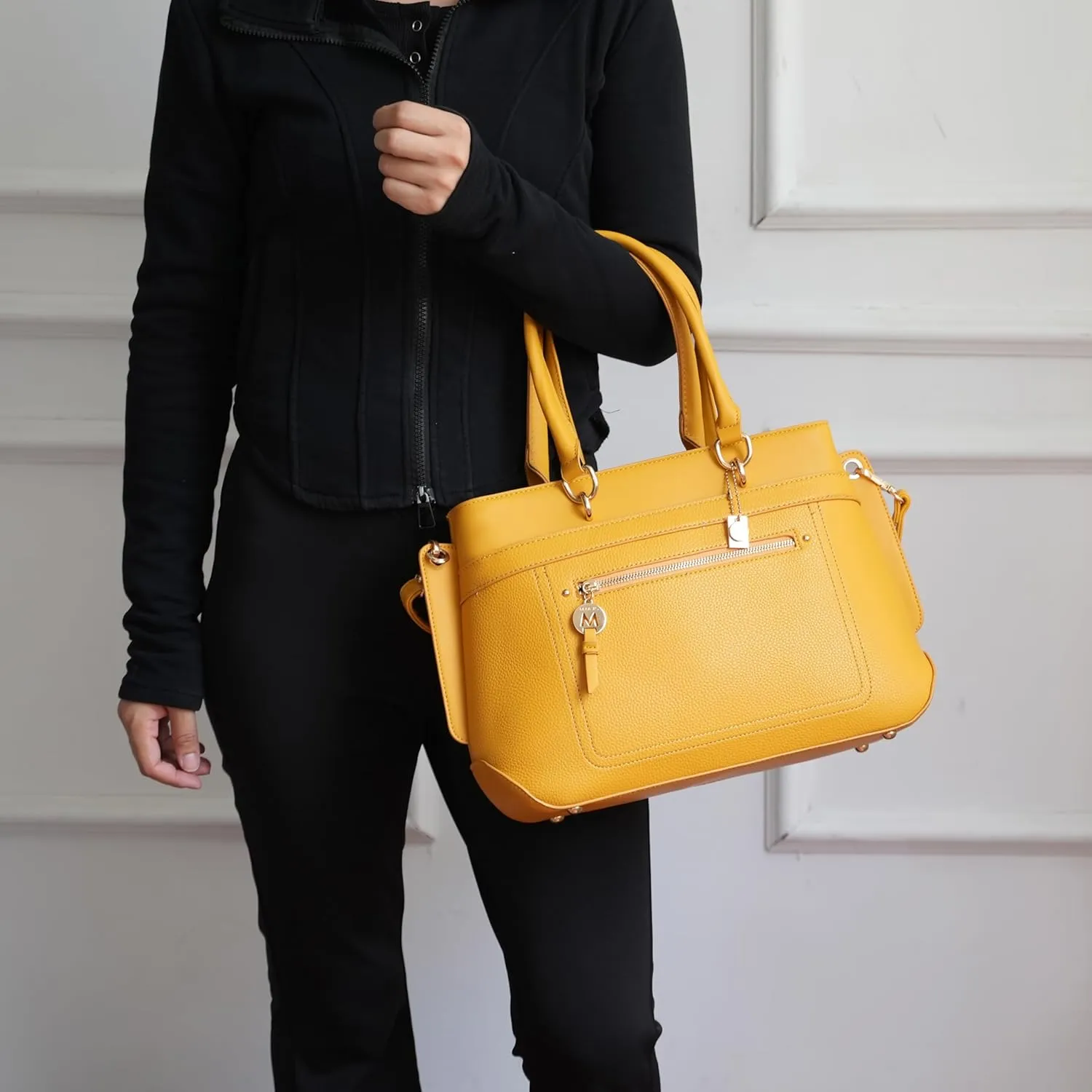 MKF Collection Satchel Tote Bag With Wristlet Wallet for Women, Vegan Leather Top-Handle Crossbody Handbag Purse by Mia K