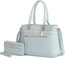 MKF Collection Satchel Tote Bag With Wristlet Wallet for Women, Vegan Leather Top-Handle Crossbody Handbag Purse by Mia K