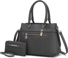 MKF Collection Satchel Tote Bag With Wristlet Wallet for Women, Vegan Leather Top-Handle Crossbody Handbag Purse by Mia K