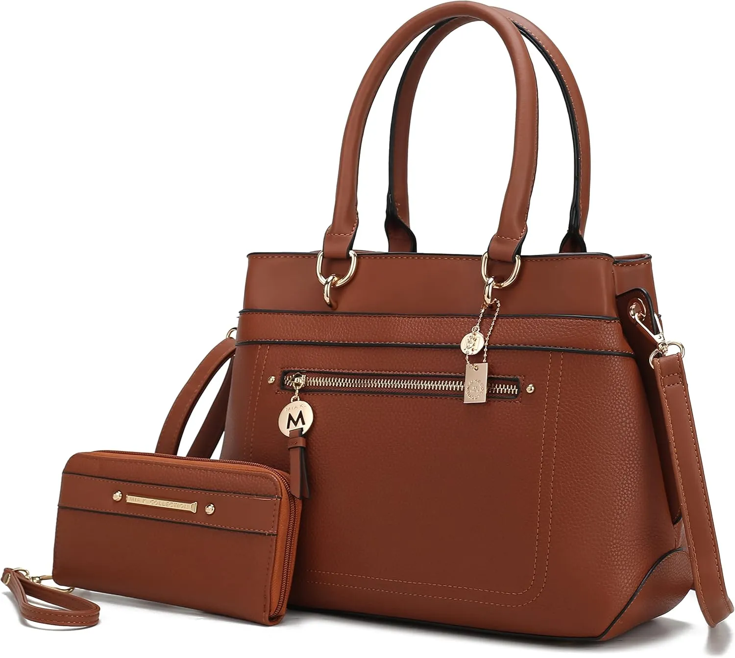 MKF Collection Satchel Tote Bag With Wristlet Wallet for Women, Vegan Leather Top-Handle Crossbody Handbag Purse by Mia K