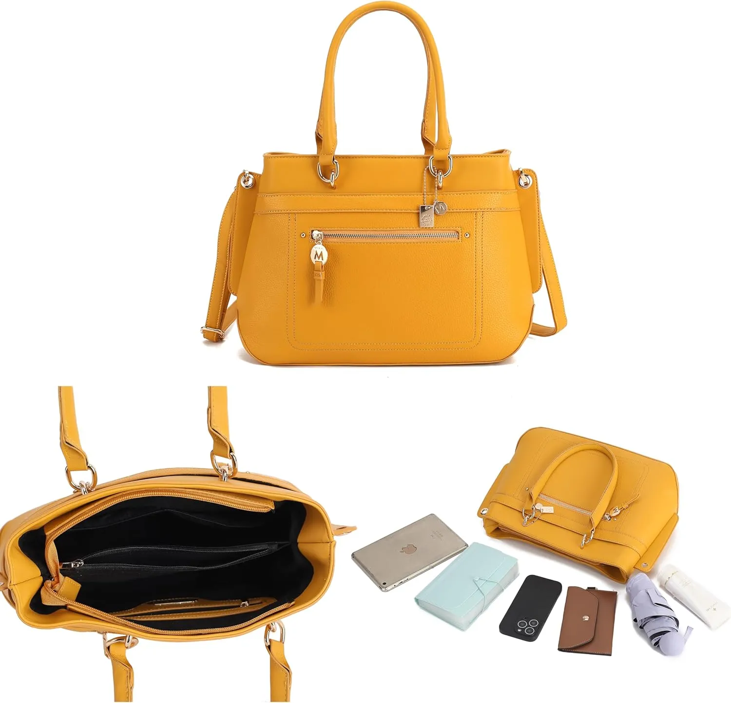 MKF Collection Satchel Tote Bag With Wristlet Wallet for Women, Vegan Leather Top-Handle Crossbody Handbag Purse by Mia K