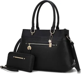 MKF Collection Satchel Tote Bag With Wristlet Wallet for Women, Vegan Leather Top-Handle Crossbody Handbag Purse by Mia K