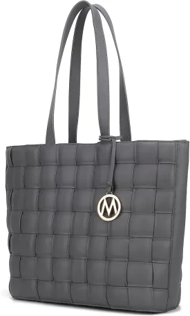 MKF Collection Tote Bag for Women, Vegan Leather Woven Top-Handle Satchel Handbag Purse