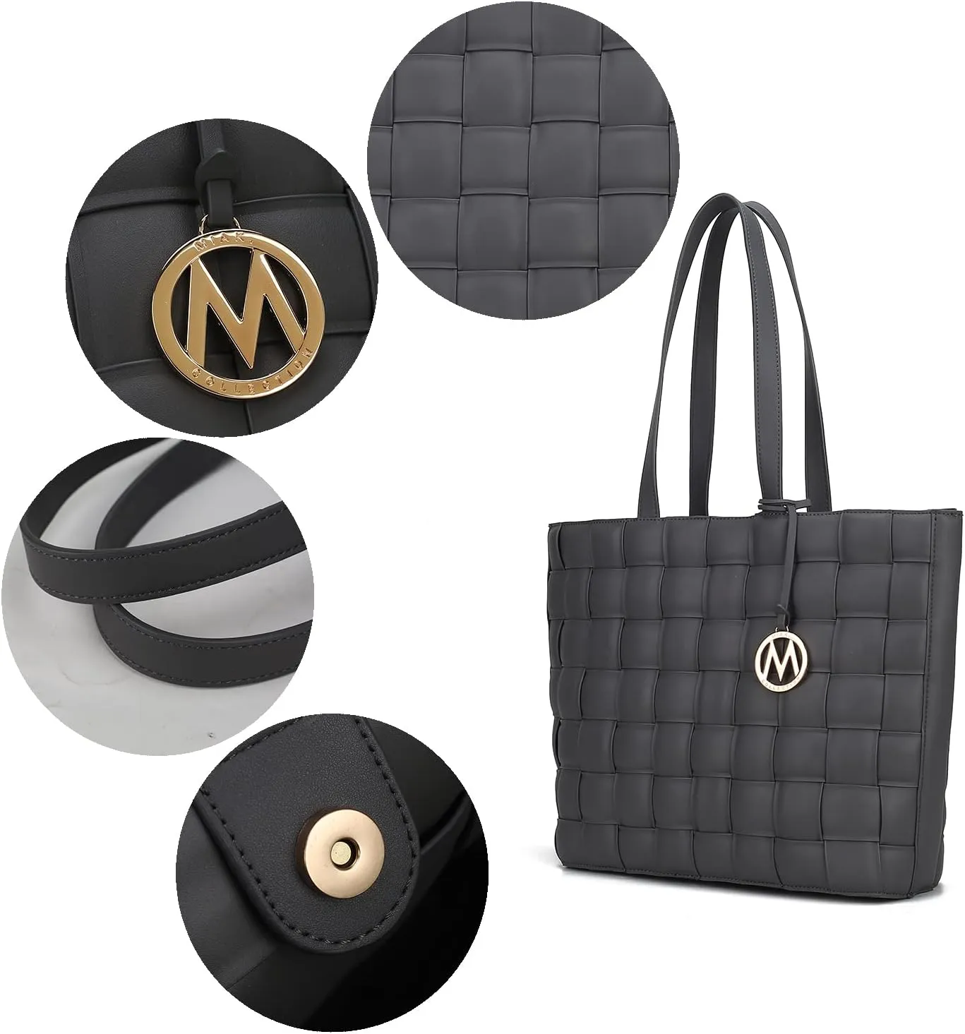 MKF Collection Tote Bag for Women, Vegan Leather Woven Top-Handle Satchel Handbag Purse