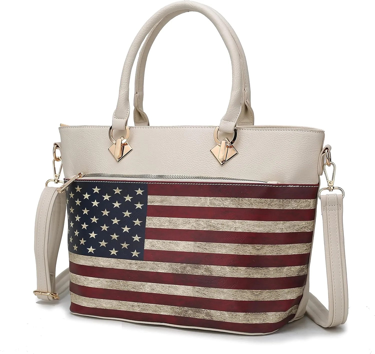 MKF Collection USA Tote Crossbody Bag for Women, American Flag Vegan Leather Top-Handle Messenger, Satchel Shoulder bag Purse