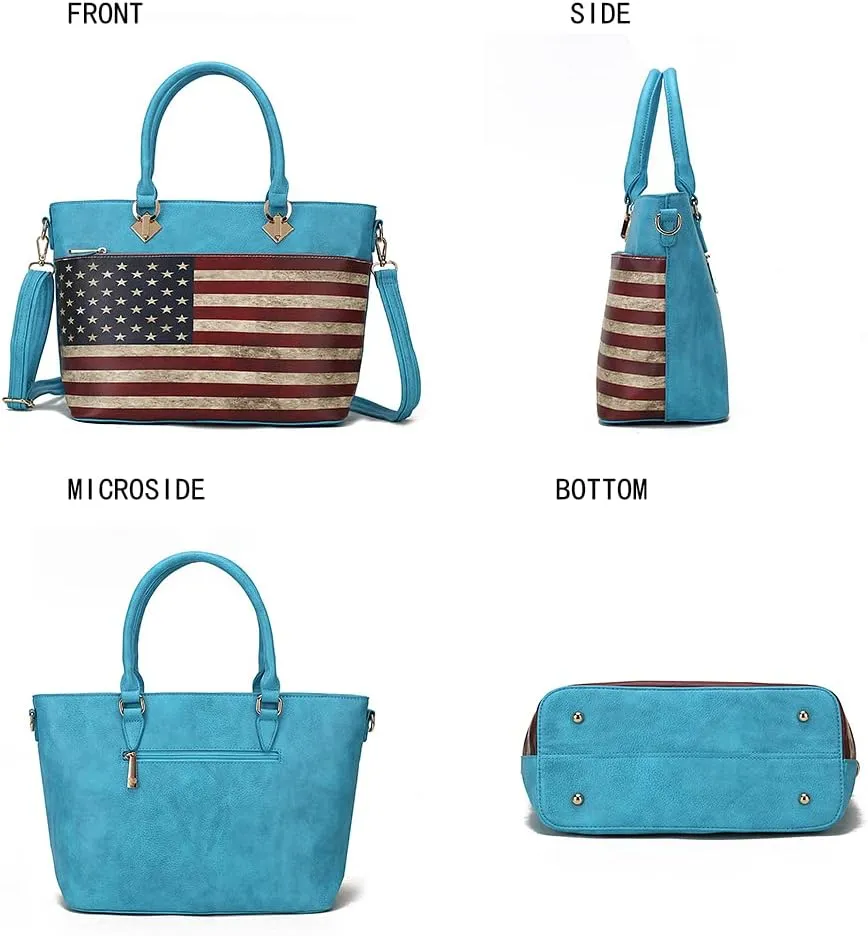 MKF Collection USA Tote Crossbody Bag for Women, American Flag Vegan Leather Top-Handle Messenger, Satchel Shoulder bag Purse
