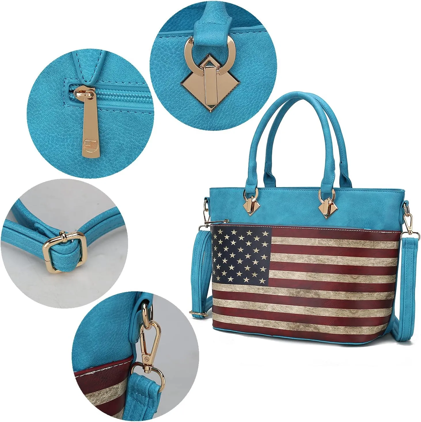 MKF Collection USA Tote Crossbody Bag for Women, American Flag Vegan Leather Top-Handle Messenger, Satchel Shoulder bag Purse