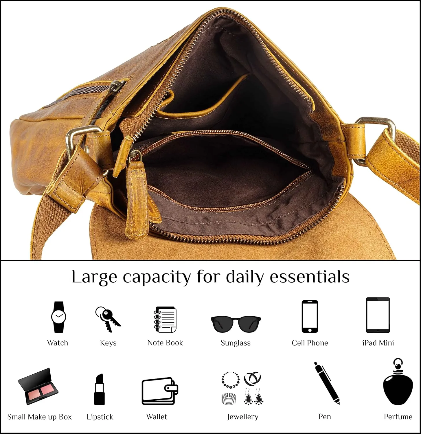 Mou Meraki Genuine Leather Crossbody Purse and Handbags - Crossover Bag Over the Shoulder