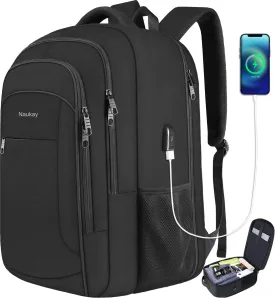 Naukay Extra Large Backpack for Men, Travel Laptop Backpacks 17.3 Inch Anti Theft Water Resistant Business Carry On Backpack with USB Charging Port, TSA Big Durable Daypack Laptop Bag, Black