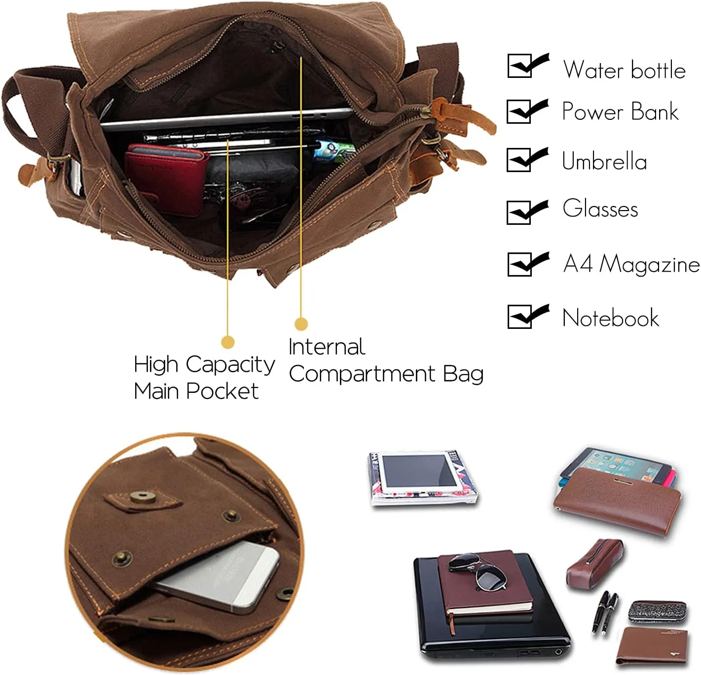 New Vintage Messenger Bag Satchel Bag bag Bookbag Casual Travel Shoulder Bag