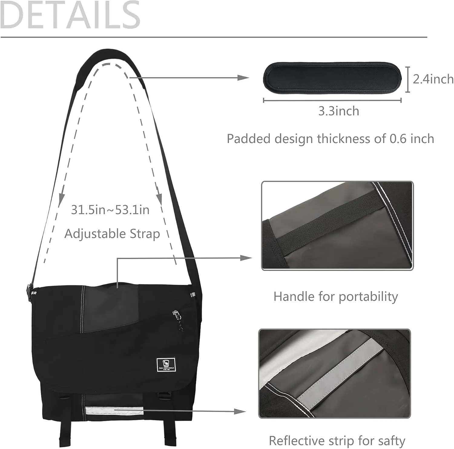OIWAS Small Messenger Bag for Men/Women Crossbody Travel Briefcase Bags Shoulder Bag Canvas 14 Inch Laptop Computer Satchel Bag Work Black