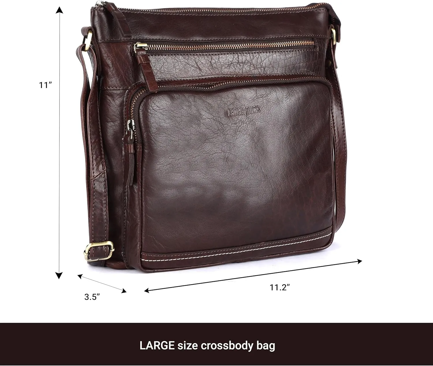Olga Large Soft Real Leather Womens Crossbody Handbags and Purses-Triple Zip Premium Sling Crossover Shoulder Bag