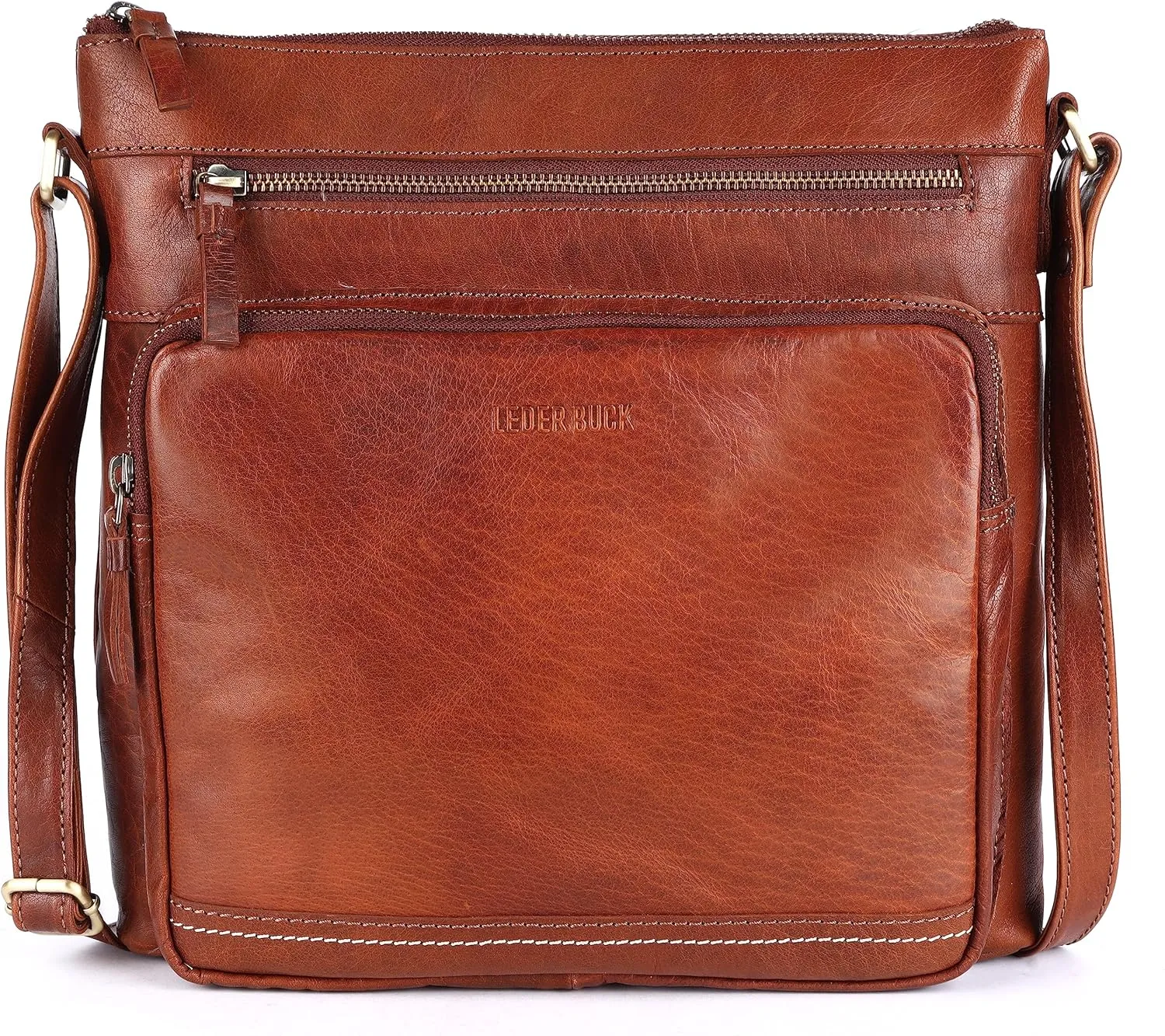 Olga Large Soft Real Leather Womens Crossbody Handbags and Purses-Triple Zip Premium Sling Crossover Shoulder Bag