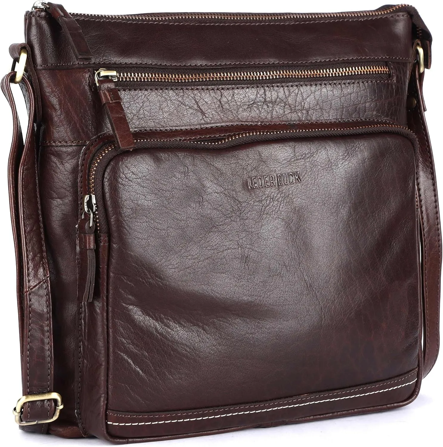Olga Large Soft Real Leather Womens Crossbody Handbags and Purses-Triple Zip Premium Sling Crossover Shoulder Bag