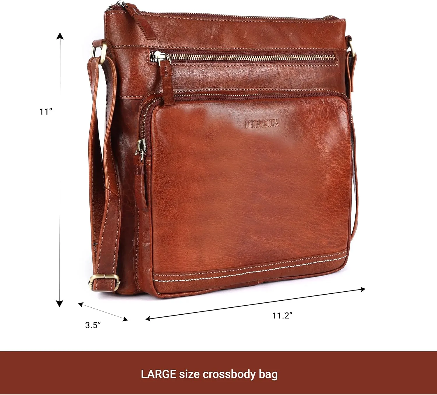 Olga Large Soft Real Leather Womens Crossbody Handbags and Purses-Triple Zip Premium Sling Crossover Shoulder Bag