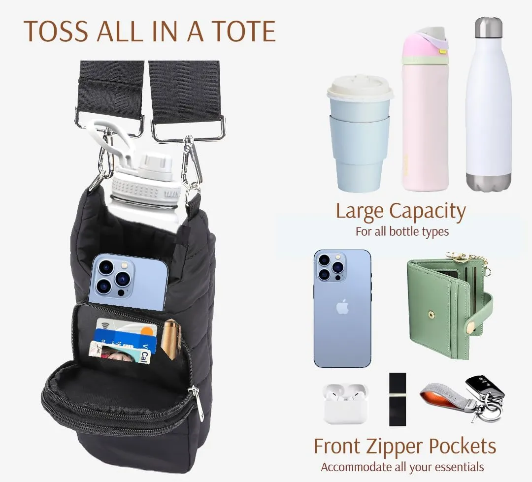 Original Crossbody Water Bottle Holder Bag with Strap.Stylish Puffer Bag.Pockets for Phone & Accessories.BEST GIFT