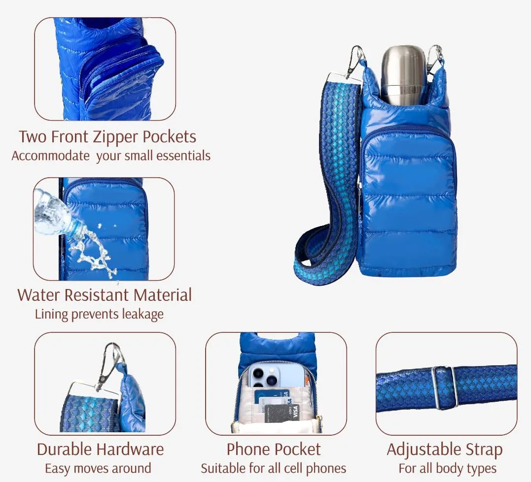 Original Crossbody Water Bottle Holder Bag with Strap.Stylish Puffer Bag.Pockets for Phone & Accessories.BEST GIFT