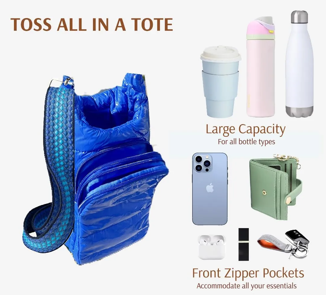 Original Crossbody Water Bottle Holder Bag with Strap.Stylish Puffer Bag.Pockets for Phone & Accessories.BEST GIFT