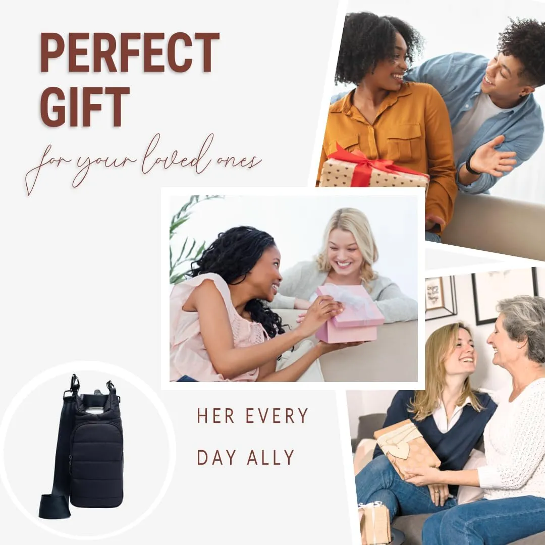 Original Crossbody Water Bottle Holder Bag with Strap.Stylish Puffer Bag.Pockets for Phone & Accessories.BEST GIFT