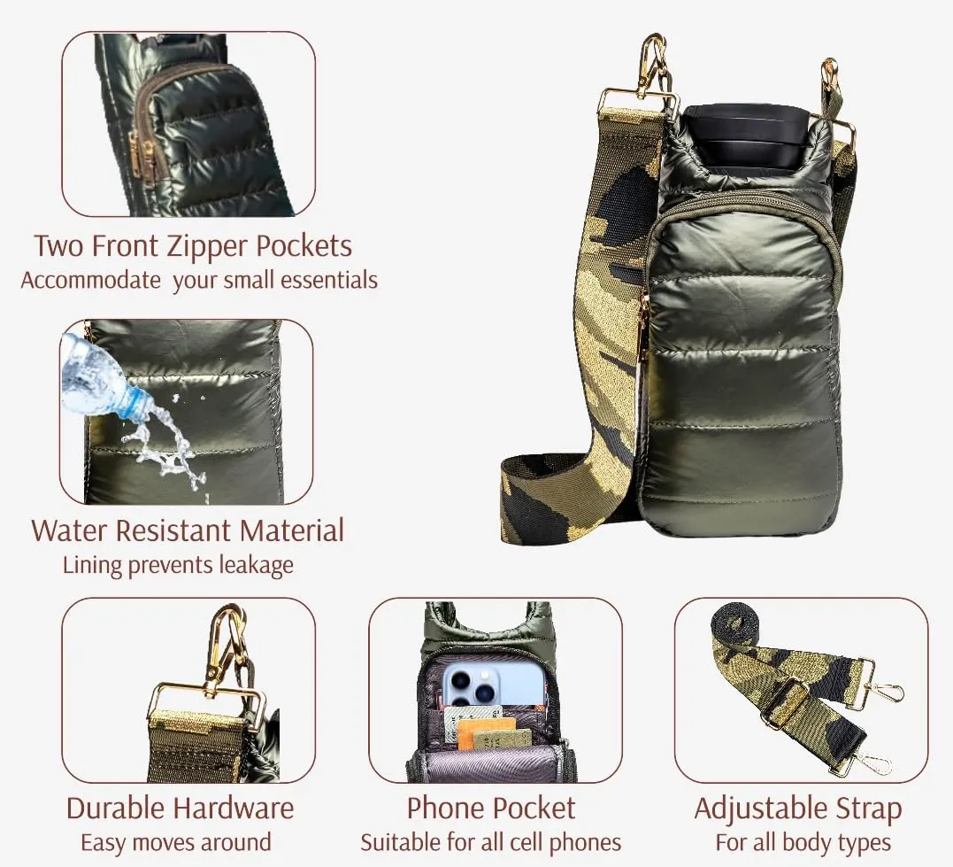 Original Crossbody Water Bottle Holder Bag with Strap.Stylish Puffer Bag.Pockets for Phone & Accessories.BEST GIFT