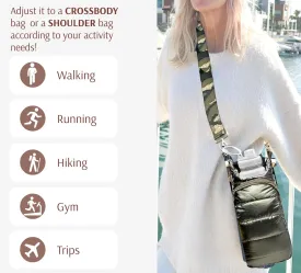 Original Crossbody Water Bottle Holder Bag with Strap.Stylish Puffer Bag.Pockets for Phone & Accessories.BEST GIFT