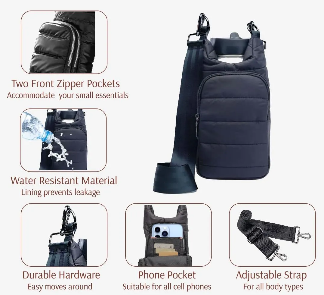 Original Crossbody Water Bottle Holder Bag with Strap.Stylish Puffer Bag.Pockets for Phone & Accessories.BEST GIFT