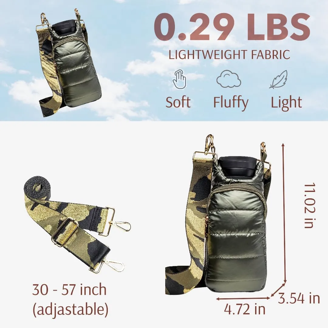 Original Crossbody Water Bottle Holder Bag with Strap.Stylish Puffer Bag.Pockets for Phone & Accessories.BEST GIFT