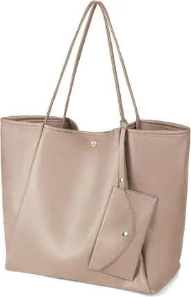 Oversize Vegan Leather Tote Women Weekender Bag Shopper Handbag Travel School Tote Purse with Wristlet Clutch