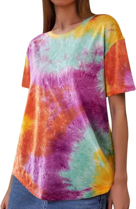 Oversized Vintage T Shirts for Women Tie Dye Graphic Summer Tops Short Sleeve Y2k Tees Crew Neck Casual Workout Tshirt