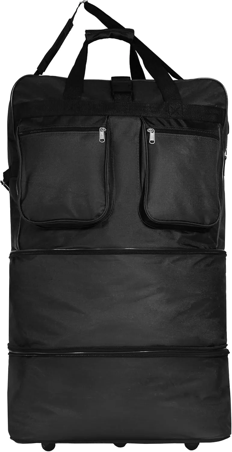(Pack of 2) 36"" Duffle Bag Expandable Rolling Lightweight Wheeled Spinner Suitcase Luggage for Travel and Storage, Black, Wheelbag36