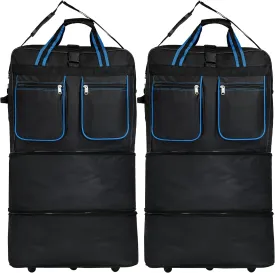(Pack of 2) 36"" Duffle Bag Expandable Rolling Lightweight Wheeled Spinner Suitcase Luggage for Travel and Storage, Blue with Trim, Wheelbag36