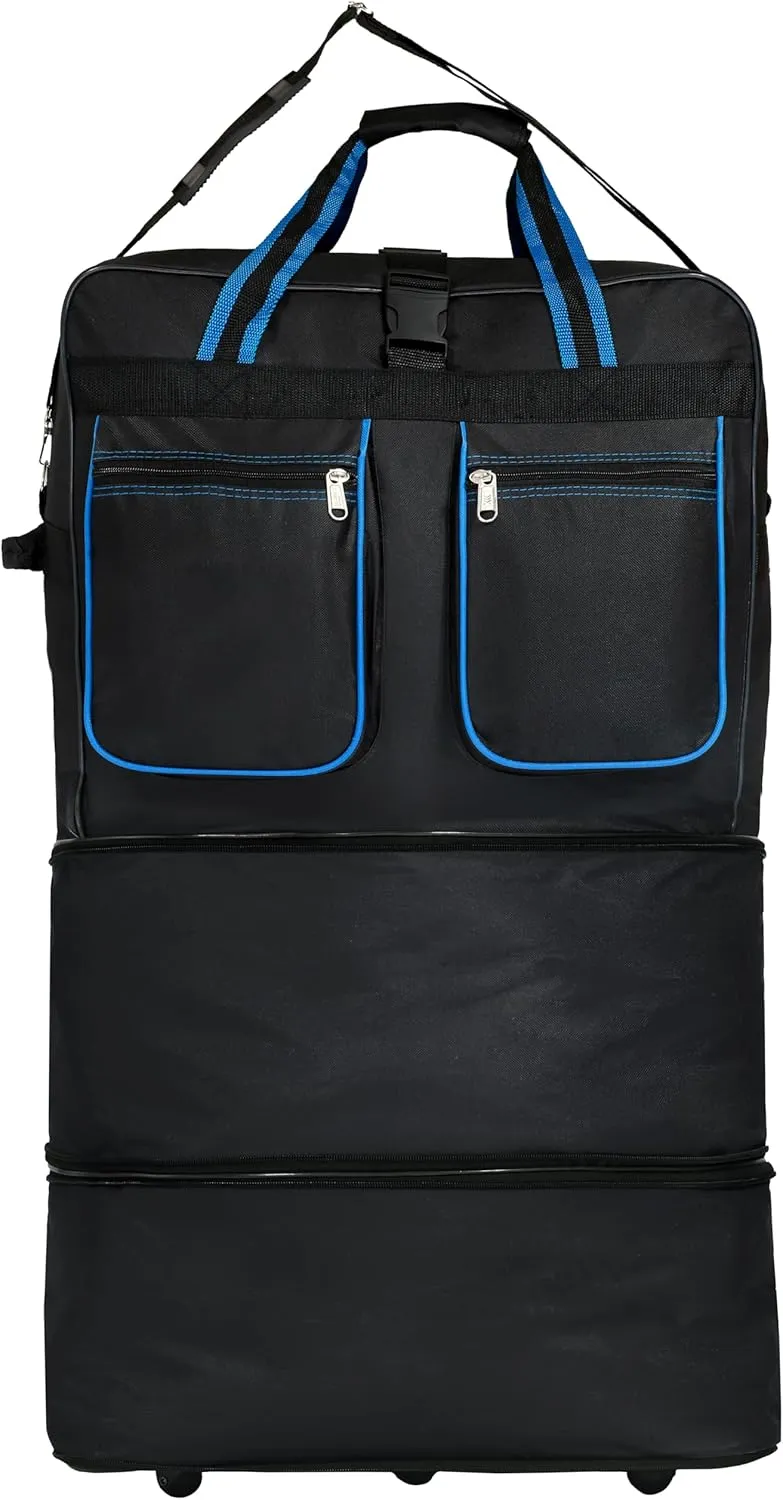 (Pack of 2) 36"" Duffle Bag Expandable Rolling Lightweight Wheeled Spinner Suitcase Luggage for Travel and Storage, Blue with Trim, Wheelbag36