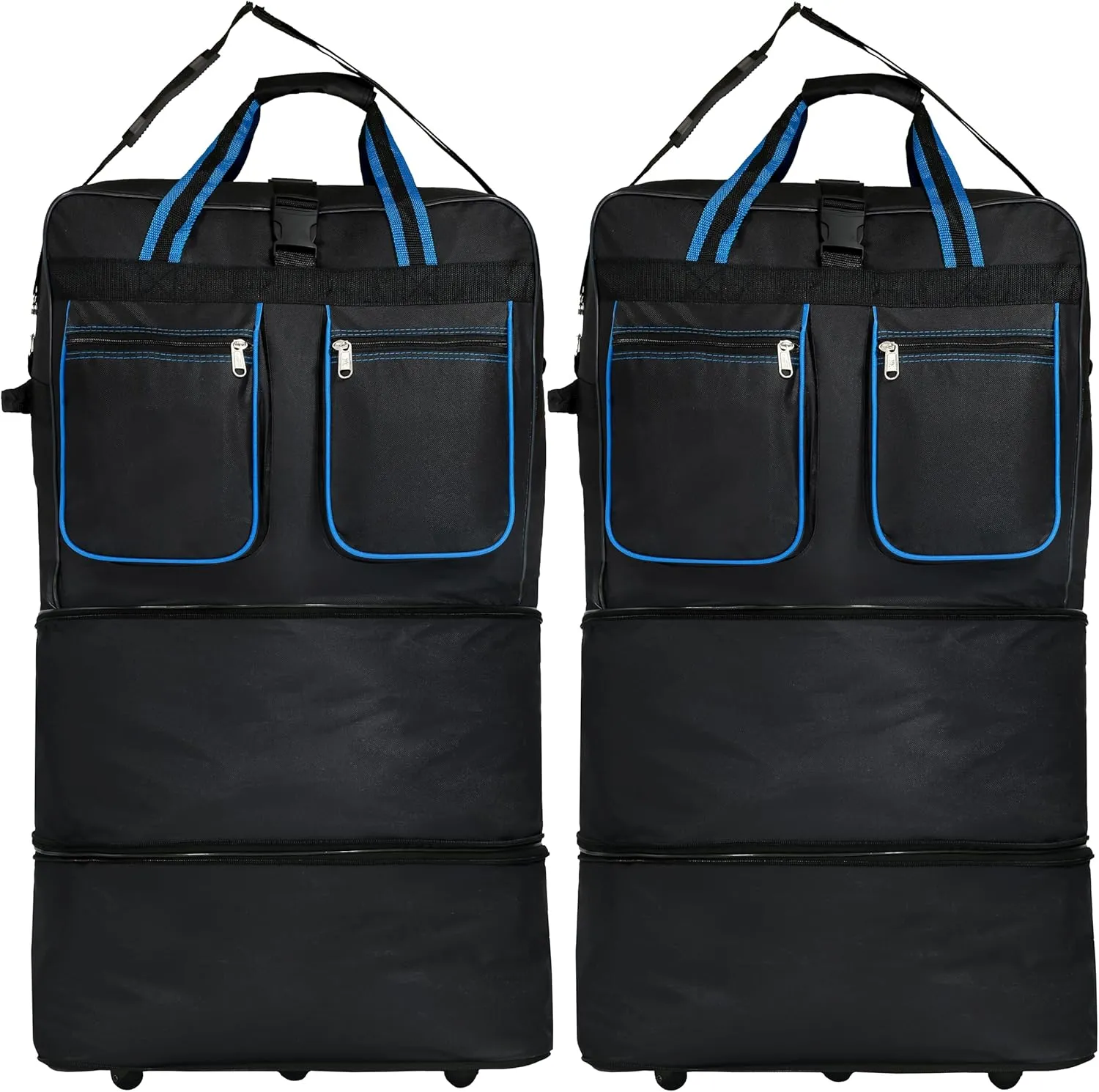 (Pack of 2) 36"" Duffle Bag Expandable Rolling Lightweight Wheeled Spinner Suitcase Luggage for Travel and Storage, Blue with Trim, Wheelbag36