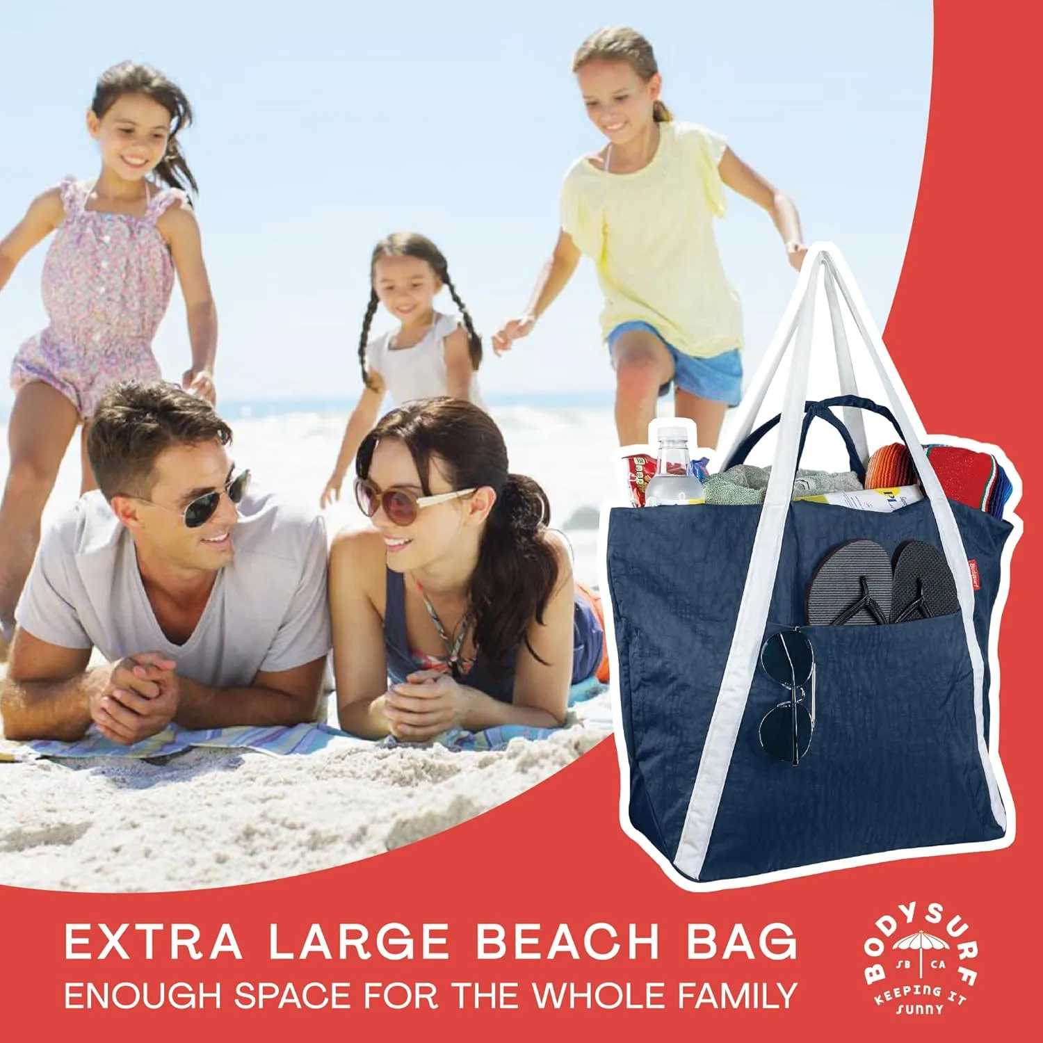 Packable Beach Bag Waterproof Sandproof - Lightweight & Foldable Travel Tote for Summer, Pool, Boat, Vacation, Gym