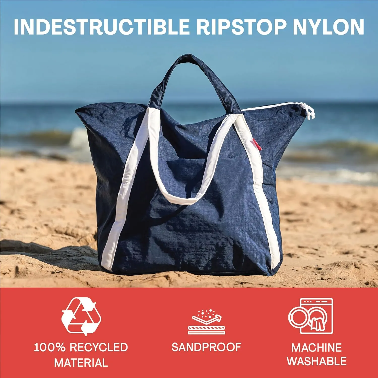 Packable Beach Bag Waterproof Sandproof - Lightweight & Foldable Travel Tote for Summer, Pool, Boat, Vacation, Gym