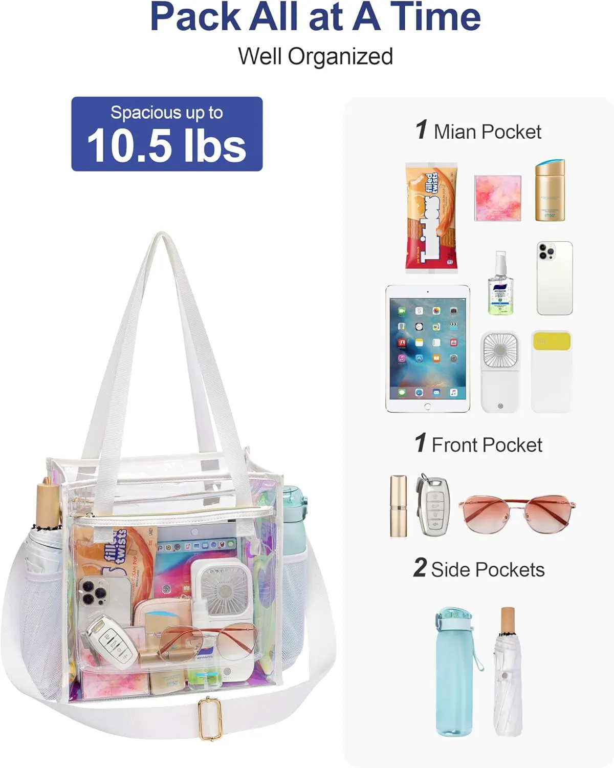 PACKISM Clear Bag 12x6x12 Stadium Approved - Clear Tote Bag for Sport Events Game Day Concert and Work