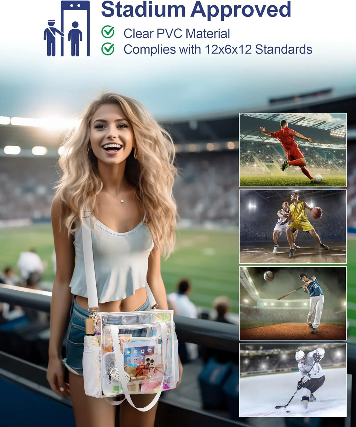 PACKISM Clear Bag 12x6x12 Stadium Approved - Clear Tote Bag for Sport Events Game Day Concert and Work